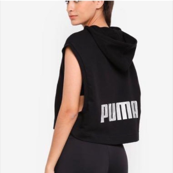 NWT Puma Womens Small Black Summer Sleeveless Cropped Sport SL Hoodie Tank S - Picture 1 of 6